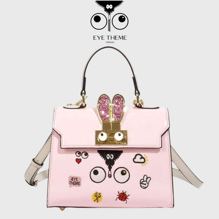 【 EYETHEME 】X【Barbie Collection】Kelly Handbag with Rabbit Ear Lock, High-Quality Glossy Leather 2588 - Kelly Handbag