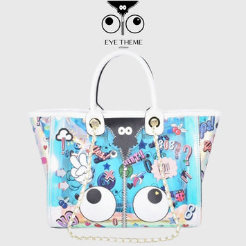 【 EYETHEME 】Hologram Logo Eye Pattern Tote Bag EY 2378 - Large Hologram Tote Bag