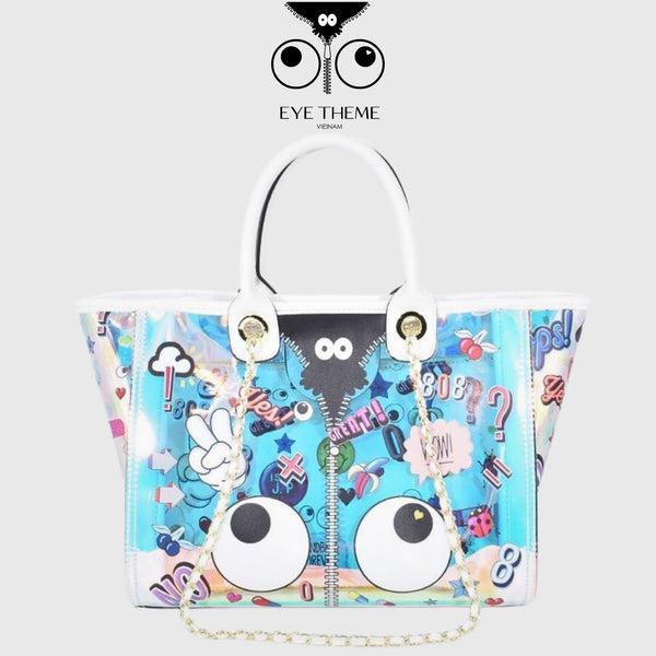 【 EYETHEME 】Hologram Logo Eye Pattern Tote Bag EY 2378 - Large Hologram Tote Bag