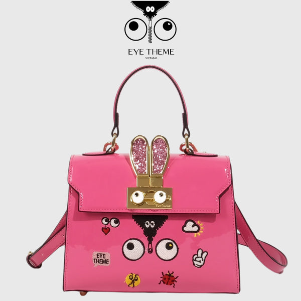 【 EYETHEME 】X【Barbie Collection】Kelly Handbag with Rabbit Ear Lock, High-Quality Glossy Leather 2588 - Kelly Handbag