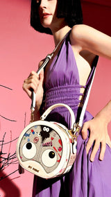 【 EYETHEME 】Cute Round Trunk Handbag with Glitter 1802 - Round EYE Handbag