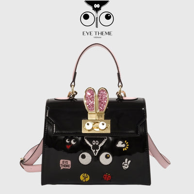 【 EYETHEME 】X【Barbie Collection】Kelly Handbag with Rabbit Ear Lock, High-Quality Glossy Leather 2588 - Kelly Handbag