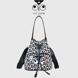 【 EYETHEME 】Limited-Edition Drawstring Bucket Bag with Cute Eye Pattern 2488 - EYE Canvas Bucket Handbag