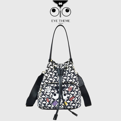 【 EYETHEME 】Limited-Edition Drawstring Bucket Bag with Cute Eye Pattern 2488 - EYE Canvas Bucket Handbag