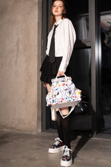 【 EYETHEME 】Size L Backpack with Convenient Multi-Compartment Folding Flap, EYE Pattern 1675 - EYE Canvas Waterproof Backpack