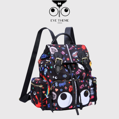 【 EYETHEME 】Size L Backpack with Convenient Multi-Compartment Folding Flap, EYE Pattern 1675 - EYE Canvas Waterproof Backpack