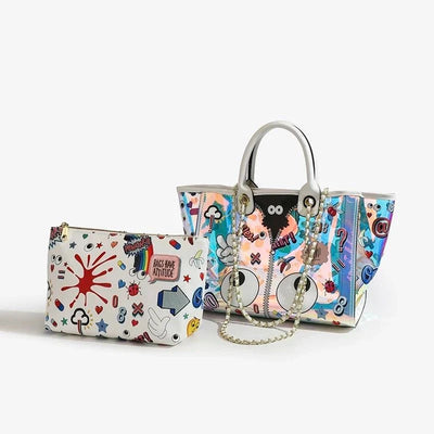 【 EYETHEME 】Hologram Logo Eye Pattern Tote Bag EY 2378 - Large Hologram Tote Bag