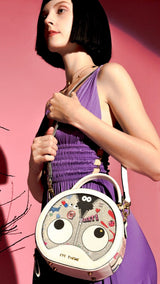 【 EYETHEME 】Cute Round Trunk Handbag with Glitter 1802 - Round EYE Handbag
