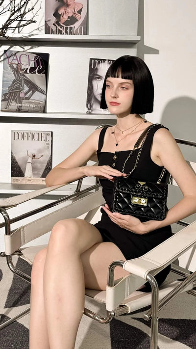 【 EYETHEME 】High-quality Soft Leather Bag with Embossed Logo EYE 2506 - Diamond-quilted Crossbody bag