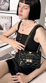 【 EYETHEME 】High-quality Soft Leather Bag with Embossed Logo EYE 2506 - Diamond-quilted Crossbody bag