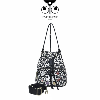 【 EYETHEME 】Limited-Edition Drawstring Bucket Bag with Cute Eye Pattern 2488 - EYE Canvas Bucket Handbag