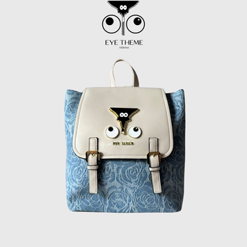 【 EYETHEME 】Size M Denim Backpack with Rose Pattern 2496 - Denim logo-plaque backpack