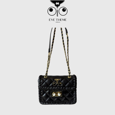 【 EYETHEME 】High-quality Soft Leather Bag with Embossed Logo EYE 2506 - Diamond-quilted Crossbody bag