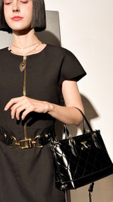 【 EYETHEME 】High-quality Soft Leather Bag with Embossed Logo EYE 2505 - Diamond-quilted Handbag
