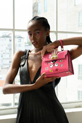 【 EYETHEME 】X【Barbie Collection】Kelly Handbag with Rabbit Ear Lock, High-Quality Glossy Leather 2588 - Kelly Handbag