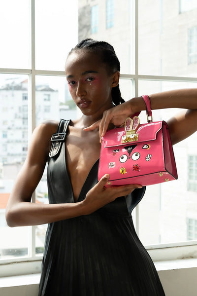 【 EYETHEME 】X【Barbie Collection】Kelly Handbag with Rabbit Ear Lock, High-Quality Glossy Leather 2588 - Kelly Handbag