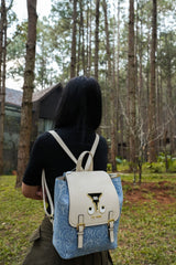 【 EYETHEME 】Size M Denim Backpack with Rose Pattern 2496 - Denim logo-plaque backpack