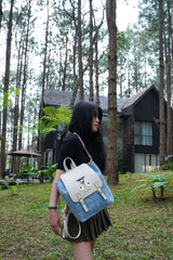 【 EYETHEME 】Size M Denim Backpack with Rose Pattern 2496 - Denim logo-plaque backpack