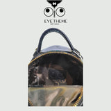 【 EYETHEME 】Size S Backpack with Cute Icon Patterns, High Quality Leather, Black 2437 - Small EYE Backpack