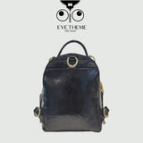 【 EYETHEME 】Size S Backpack with Cute Icon Patterns, High Quality Leather, Black 2437 - Small EYE Backpack