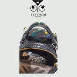 【 EYETHEME 】Size S Backpack with Cute Icon Patterns, High Quality Leather, Black 2437 - Small EYE Backpack