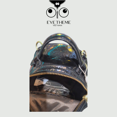 【 EYETHEME 】Size S Backpack with Cute Icon Patterns, High Quality Leather, Black 2437 - Small EYE Backpack