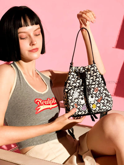 【 EYETHEME 】Limited-Edition Drawstring Bucket Bag with Cute Eye Pattern 2488 - EYE Canvas Bucket Handbag