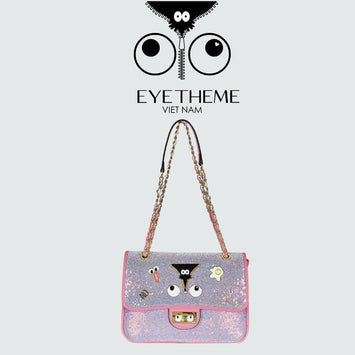【 EYETHEME 】Pink Sequin Flap Bag Eye Logo 2602 - Eye Logo Sequin Flap Bag