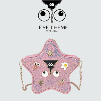 【 EYETHEME 】Small Star Crossbody Bag with Pink Sequin Eye Pattern 2622 - Small Star Crossbody Bag