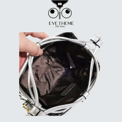 【 EYETHEME 】Silver Sequin Drawstring Crossbody Bucket Bag 2608 - Mini Bucket Bag